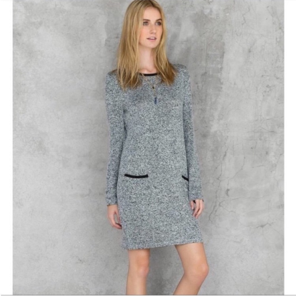 Quinn sweater dress elbow patches gray black midi long sleeve soft medium M